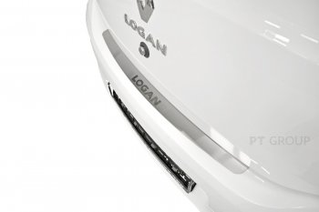 2 249 р. Накладка защитная на задний бампер Petroil Tuning (нержавейка) Renault Logan 2 дорестайлинг (2014-2018) (Нержавейка). Увеличить фотографию 2