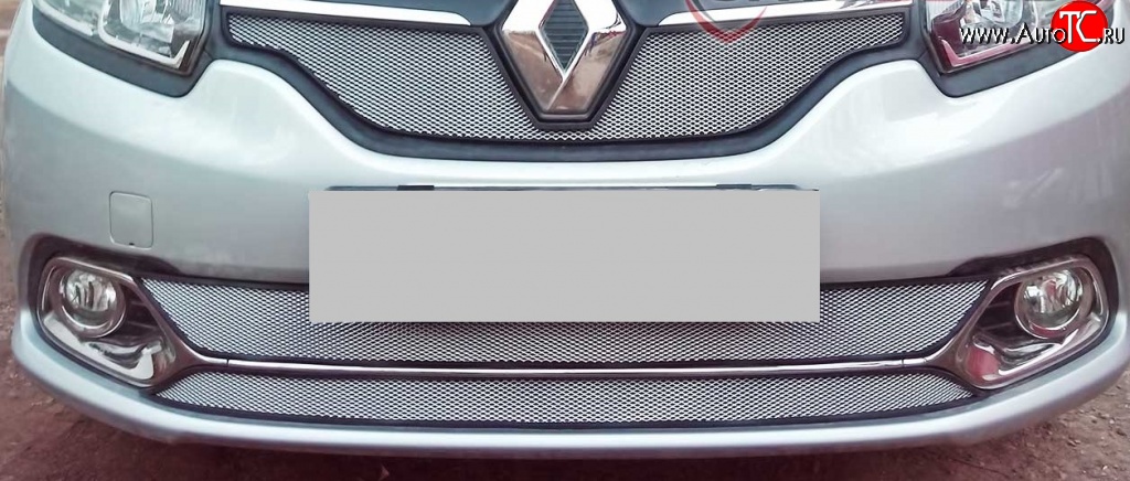 1 859 р. Нижняя сетка на бампер (Privilege, Luxe) Russtal (хром) Renault Logan 2 дорестайлинг (2014-2018)