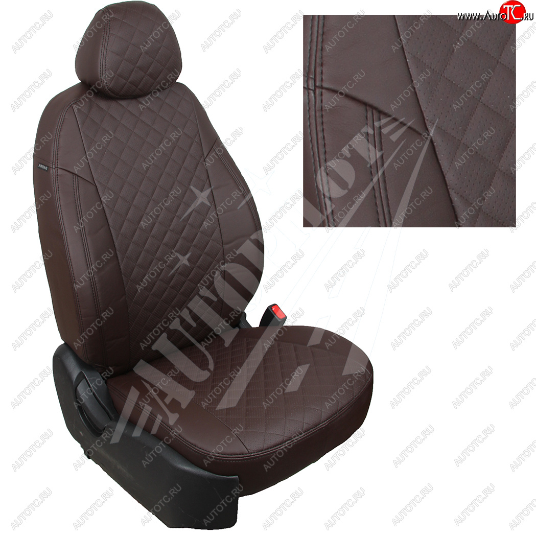 7 799 р. Чехлы сидений AUTOPILOT Экокожа Ромб (задняя спинка 40/60, с подушками безопасности)  Renault Logan  2 - Sandero  (B8) (Шоколад + Шоколад)