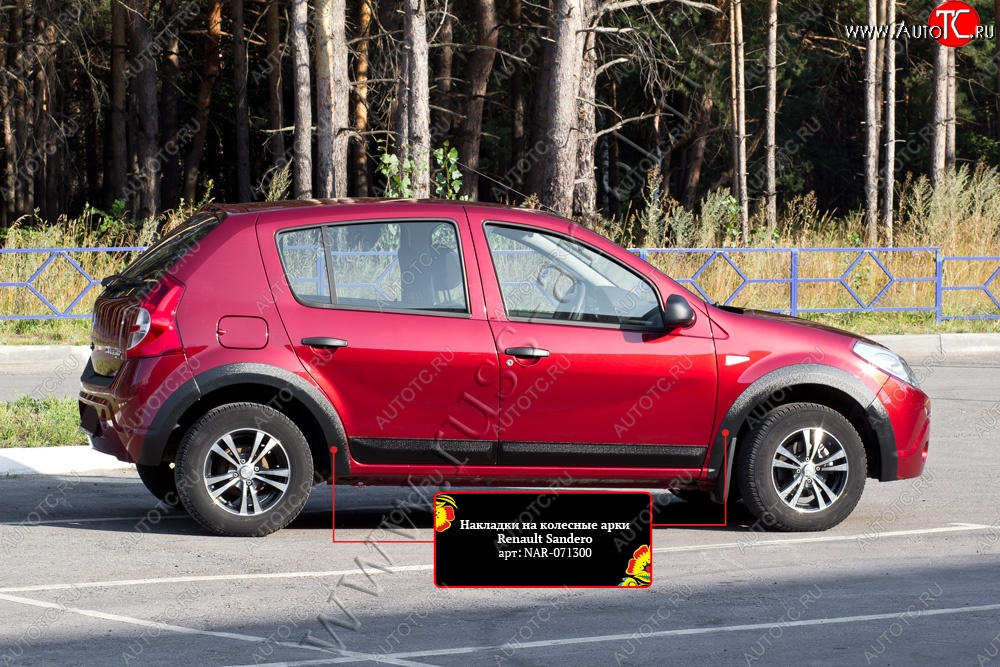 7 499 р. Накладки на колёсные арки RA (комплект на 4 колеса) Renault Sandero Stepway (BS) (2010-2014) (Поверхность шагрень)
