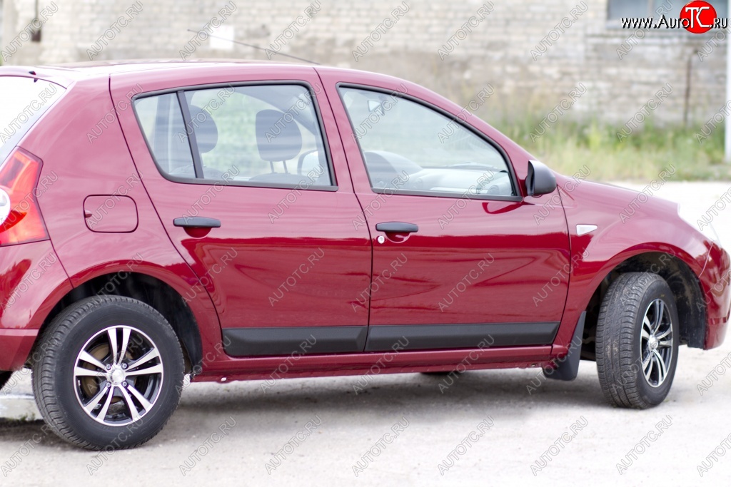 3 599 р. Молдинги дверей RA (Stepway, широкие, комплект)  Renault Sandero Stepway  (BS) (2010-2014) (Поверхность шагрень)