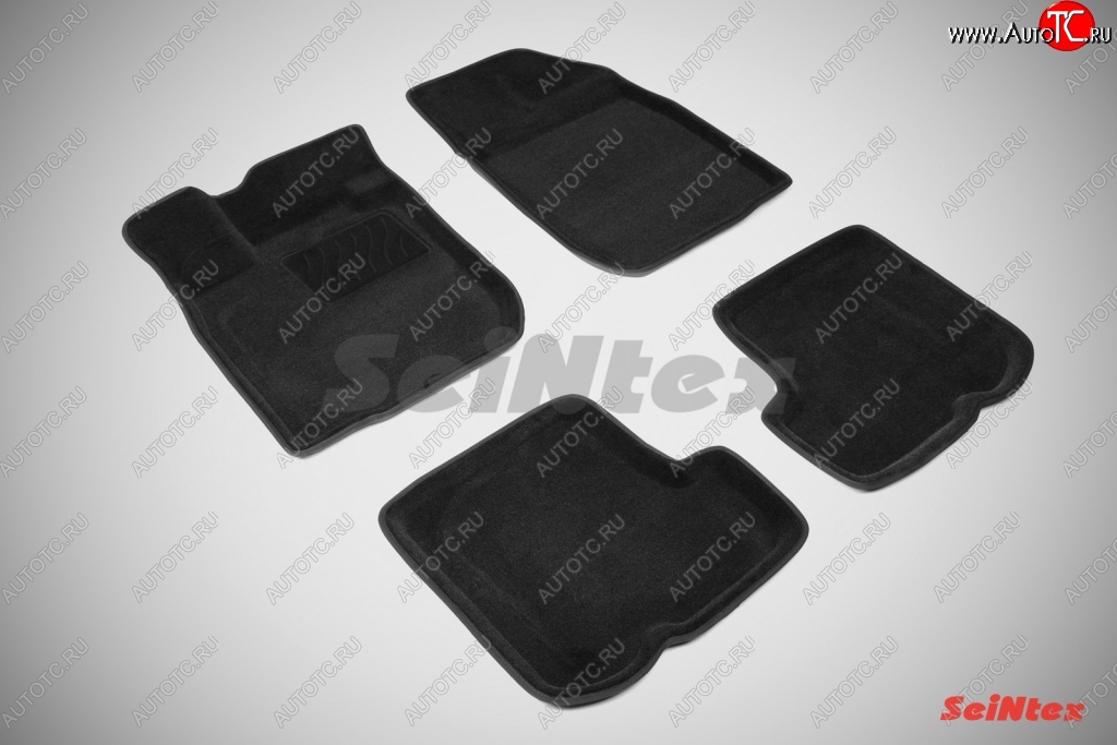 4 299 р. Износостойкие коврики в салон SeiNtex Premium 3D 4 шт. (ворсовые, черные)  Renault Sandero  (BS) (2009-2014)