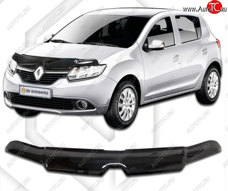 2 349 р. Дефлектор капота CA-Plastic  Renault Sandero  (B8) (2014-2018) (Classic черный, Без надписи)