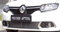 2 099 р. Защитная сетка решетки переднего бампера РА Renault Sandero (B8) дорестайлинг (2014-2018). Увеличить фотографию 1