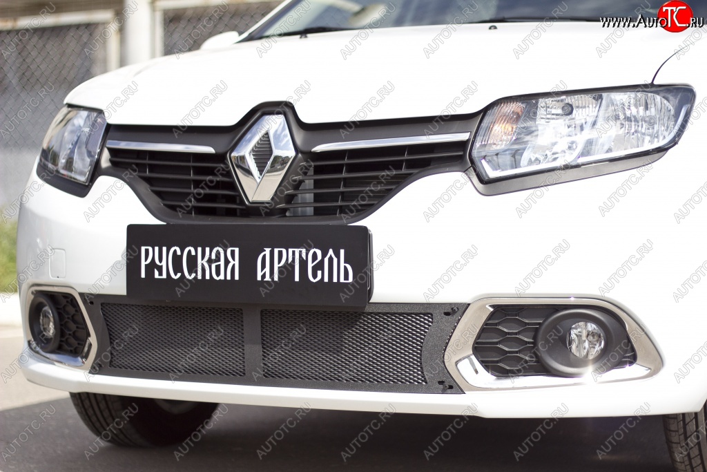 2 099 р. Защитная сетка решетки переднего бампера РА Renault Sandero (B8) дорестайлинг (2014-2018)