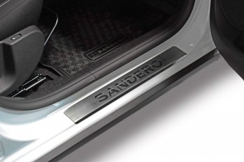 2 249 р. Пороги накладки в проем дверей Petroil Tuning  Renault Sandero  (B8) (2014-2018) (Нержавейка). Увеличить фотографию 3