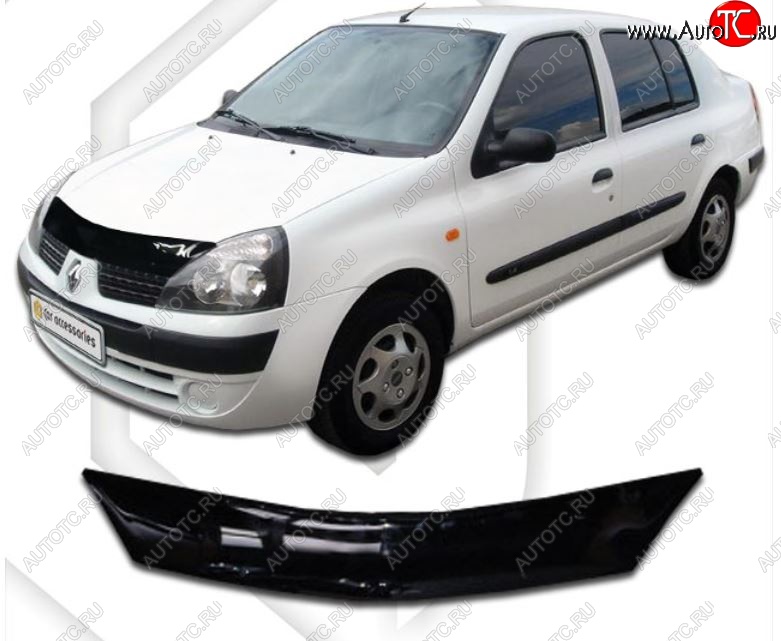 1 989 р. Дефлектор капота CA-Plastic  Renault Symbol  седан (2006-2008) (Classic черный, Без надписи)