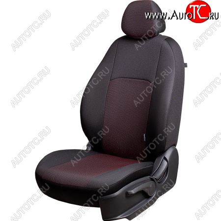 6 649 р. Чехлы сидений Lord Autofashion Дублин (жаккард, цельная задняя спинка, 2П-образ. подголовника)  Hyundai Solaris  2 (2017-2022) (Чёрный, Ёж красный)