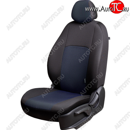 6 649 р. Чехлы сидений Lord Autofashion Дублин (жаккард, цельная задняя спинка, 2П-образ. подголовника)  Hyundai Solaris  2 (2017-2022) (Чёрный, Ёж синий)