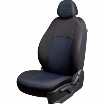 Чехлы сидений (жаккард, 60/40, раздельная задняя спинка, 3Г-образ. подголовника) Lord Autofashion Дублин Nissan Almera седан N16 дорестайлинг (2000-2003)  (Чёрный, Ёж синий)