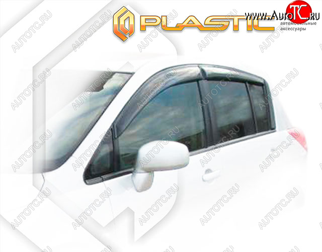 1 899 р. Ветровики дверей CA-Plastic Nissan Tiida 1 хэтчбек C11 рестайлинг (2010-2014) (Classic полупрозрачный, Без хром. молдинга)