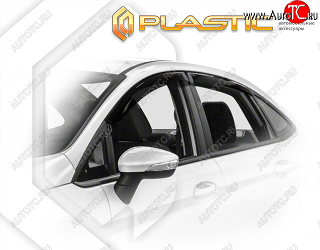 1 989 р. Ветровики дверей CA-Plastic Ford Fiesta 6 седан рестайлинг (2012-2019) (Classic полупрозрачный, Без хром. молдинга)