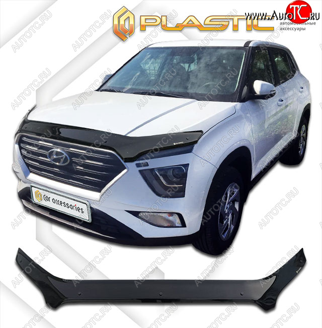 2 599 р. Дефлектор капота (exclusive) CA-Plastic  Hyundai Creta  SU (2021-2024) (Classic чёрный, Без надписи)