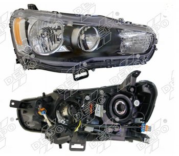 Правая фара (под электрокорректор, Евросвет) DEPO Mitsubishi Lancer 10 седан дорестайлинг (2007-2010)