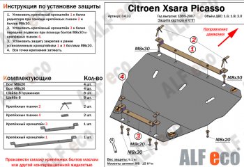 Защита картера двигателя и КПП (V-1.6; 1.8; 2.0) Alfeco CITROEN (Ситроен) Xsara picasso (Ксара) (1999-2012)