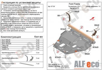 15 999 р. Защита картера двигателя и КПП Alfeco  Ford Fiesta  7 (2017-2024) (Алюминий 4 мм). Увеличить фотографию 1