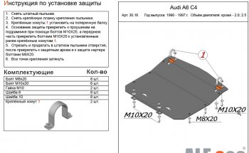 3 699 р. Защита картера (кроме 2,0/2,5D) ALFECO Audi A6 C4 универсал (1994-1997) (сталь 2 мм). Увеличить фотографию 1