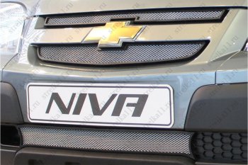 5 349 р. Защитная сетка в бампер (ячейка 3х7 мм, GLCGLS, 3 части) Alfeco Стандарт Chevrolet Niva 2123 рестайлинг (2009-2020) (Хром). Увеличить фотографию 5