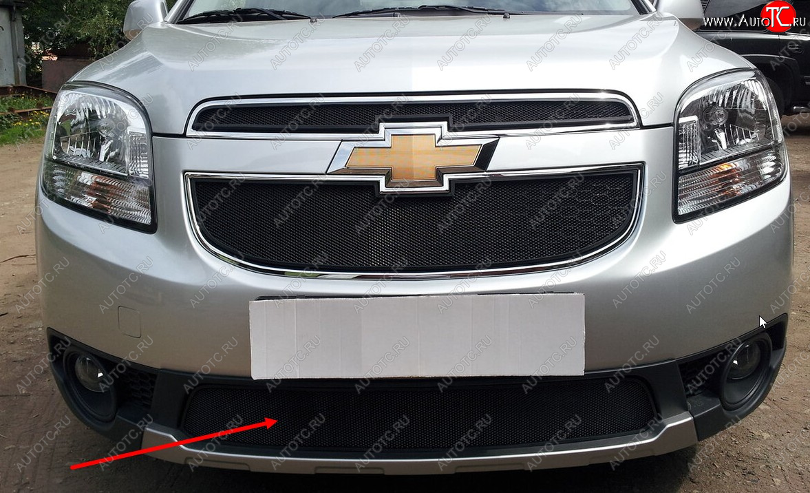 2 899 р. Защитная сетка радиатора в бампер (ячейка 3х7 мм, комплект) Стрелка 11 Стандарт  Chevrolet Orlando (2011-2018) (черная)