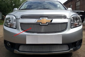 3 399 р. Защитная сетка в решетку радиатора (ячейка 3х7 мм, низ) Стрелка11 Стандарт  Chevrolet Orlando (2011-2018) (хром). Увеличить фотографию 1