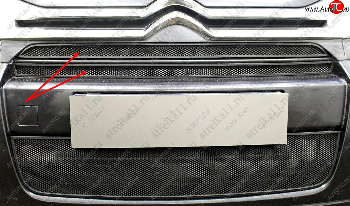 3 699 р. Защитная сетка радиатора в бампер (ячейка 3х7 мм, комплект верхних) Стрелка 11 Стандарт  CITROEN Jumpy (2013-2017) (черная)