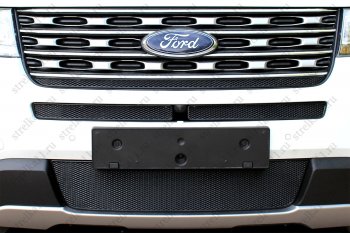 3 999 р. Защитная сетка в бампер (ячейка 4х10 мм, середина) Alfeco Премиум Ford Explorer U502 1-ый рестайлинг, 5 дв. (2015-2018) (Чёрная). Увеличить фотографию 2