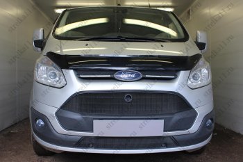 Защитная сетка в бампер (ячейка 3х7 мм, нижняя часть) Alfeco Стандарт Ford (Форд) Tourneo Custom (Турнео) (2012-2018) дорестайлинг  (Чёрная)