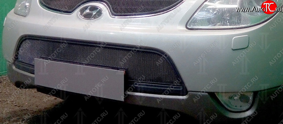 3 199 р. Защитная сетка радиатора в бампер (ячейка 3х7 мм, верх) Стрелка11 Стандарт  Hyundai IX55 (2008-2012) (черная)