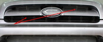 2 469 р. Защитная сетка в решетку радиатора (ячейка 3х7 мм, 2 части) Стрелка11 Стандарт  Hyundai Santa Fe  1 (2000-2012) (черная). Увеличить фотографию 1