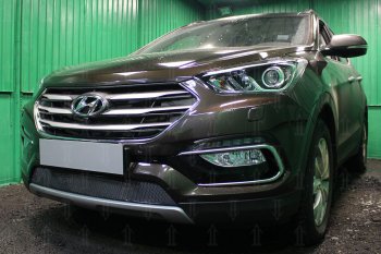 Защитная сетка радиатора в бампер (ячейка 4х10 мм) Стрелка11 Премиум Hyundai Santa Fe 3 DM рестайлинг (2015-2019)