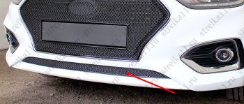 2 599 р. Защитная сетка радиатора в бампер (ячейка 4х10 мм, низ) Стрелка11 Премиум  Hyundai Solaris  2 (2017-2020) (черная). Увеличить фотографию 1