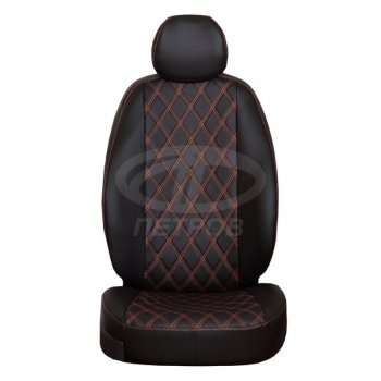4 999 р. Чехлы сидений (экокожа) ПЕТРОВ Орегон Ромб  Toyota Corolla  E150 (2006-2013) (черный/красная нить). Увеличить фотографию 2