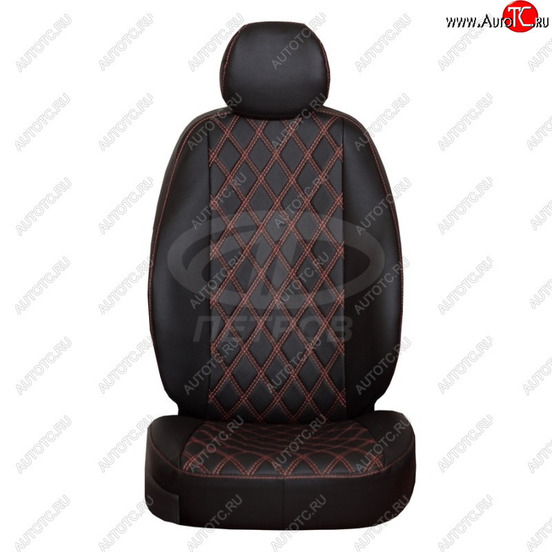 4 999 р. Комплект чехлов сидений (экокожа, 2/3 airbag, №2) ПЕТРОВ Орегон Ромб  Renault Duster  HS (2015-2021) (черный/красная нить)