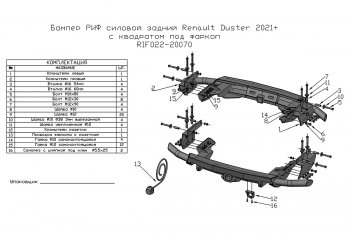 33 999 р. Бампер силовой задний РИФ  Renault Duster  HM (2020-2023) (С квадратом под фаркоп). Увеличить фотографию 8