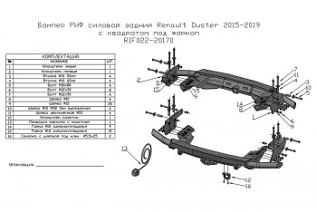33 999 р. Бампер силовой задний РИФ  Renault Duster  HS (2015-2021) (С квадратом под фаркоп). Увеличить фотографию 7