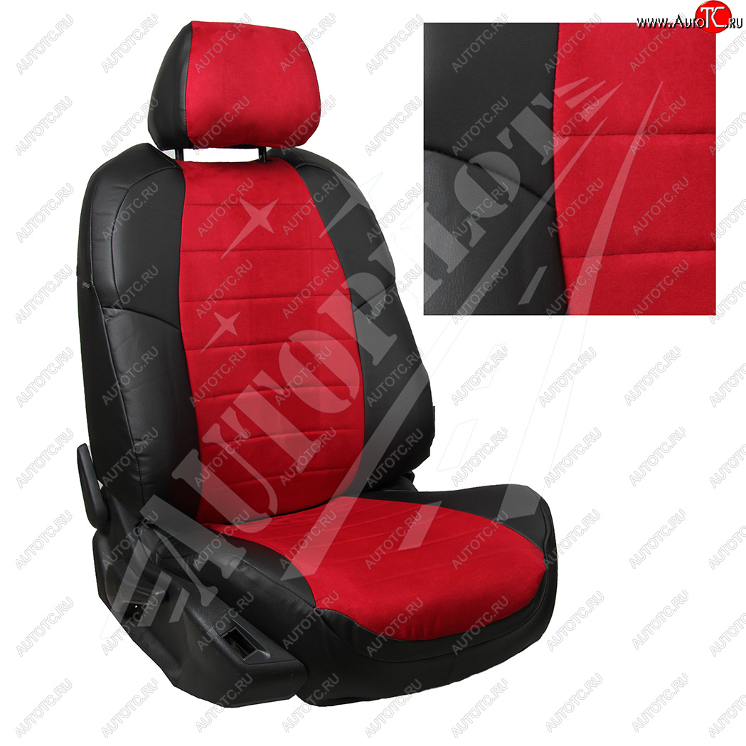 13 449 р. Чехлы сидений AUTOPILOT Алькантара (40/60 с вырезом под подлокотник, 2 П- и 3 Г-образных подголовника)  Skoda Rapid  NH3 (2012-2020), Volkswagen Polo  Mk6 (2020-2022) (Черный + Красный)