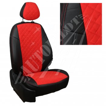 7 799 р. Чехлы сидений AUTOPILOT Алькантара Ромб (40/60 с раздельной спинкой, 2 П- и 3 Г-образных подголовника)  Skoda Rapid  NH3 (2012-2020), Volkswagen Polo  Mk6 (2020-2022) (Черный + Красный). Увеличить фотографию 1