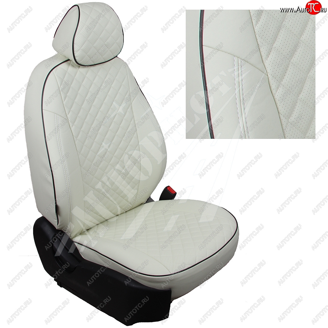 7 799 р. Чехлы сидений AUTOPILOT Экокожа Ромб (40/60 с вырезом под подлокотник, 2 П- и 3 Г-образных подголовника)  Skoda Rapid  NH3 (2012-2020), Volkswagen Polo  Mk6 (2020-2022) (Белый + Белый)