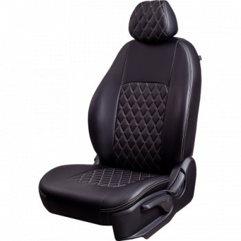 Чехлы для сидений Lord Autofashion Турин Ромб (экокожа, спинка 60/40+подлокотник, 3 Г-образных подголовника) Skoda (Шкода) Rapid (Рапид)  NH3 (2012-2020), Volkswagen (Волксваген) Polo (Поло)  Mk6 (2020-2022)