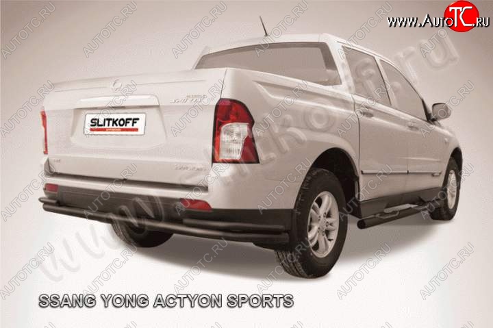 11 199 р. Защита задняя Slitkoff  SSANGYONG Actyon Sport (2012-2024) (Цвет: серебристый)