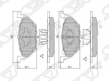 689 р. Колодки тормозные SAT (задние) SSANGYONG Rexton Y290 2-ой рестайлинг (2012-2017). Увеличить фотографию 1
