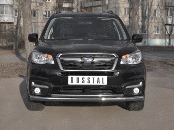 Защита переднего бампера Russtal d63 секции-d42 дуга Subaru Forester SJ рестайлинг (2016-2019)