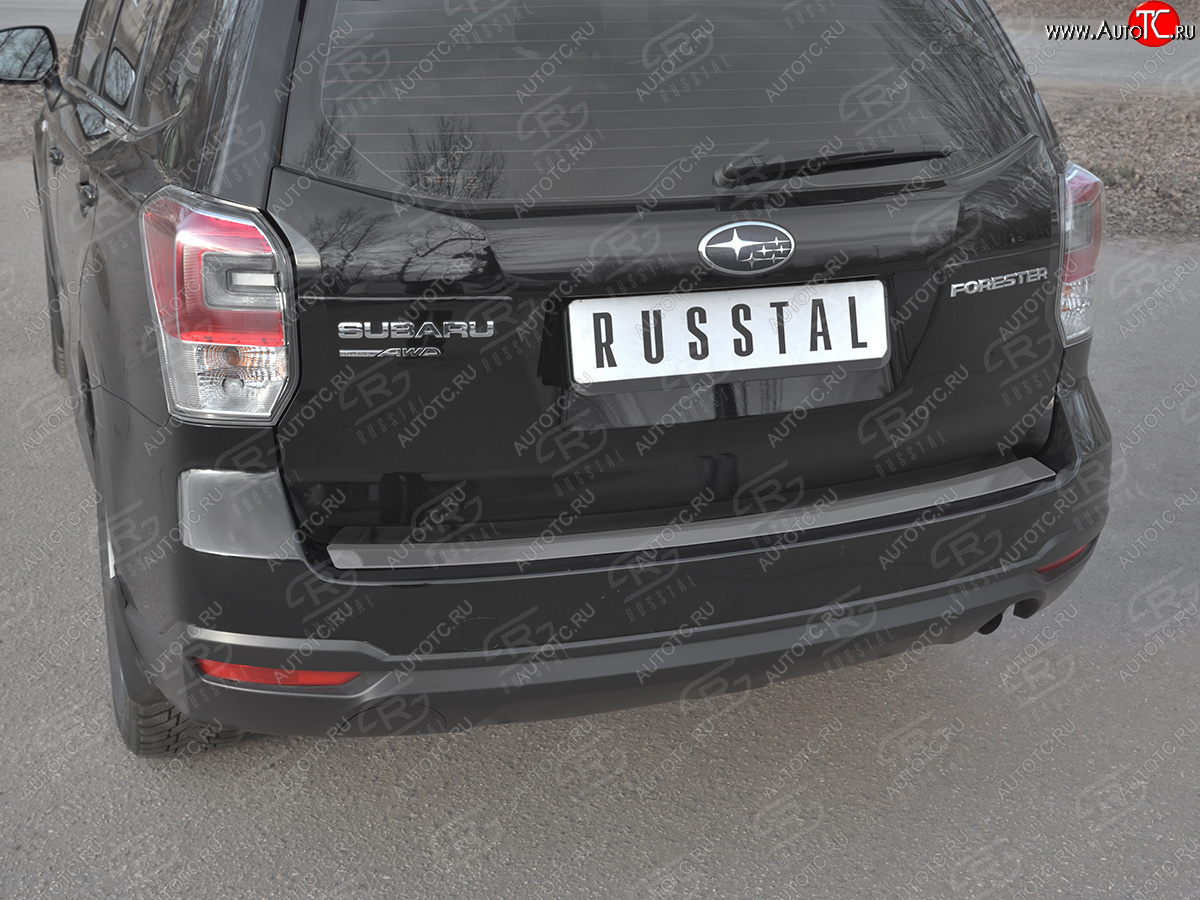 2 599 р. Защитная накладка заднего бампера на Russtal Subaru Forester SJ рестайлинг (2016-2019) (Нержавейка полированная)