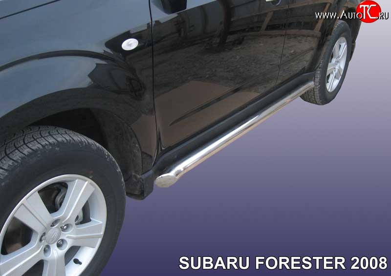 16 849 р. Защита порогов из круглой трубы диаметром 76 мм Slitkoff  Subaru Forester  SH (2008-2013) (Цвет: нержавеющая полированная сталь)