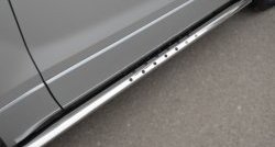Защита порогов с круглыми вставками для ног из овальной трубы диаметром 75x42 мм (3 дв.) Russtal Suzuki Grand Vitara JT 3 двери 2-ой рестайлинг (2012-2016)