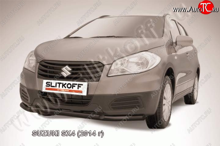 7 599 р. Защита переднего бампер Slitkoff  Suzuki SX4  JYB, JYA (2013-2016) (Цвет: серебристый)
