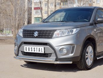 14 599 р. Защита переднего бампера (2 трубыØ42 мм, нержавейка) Russtal Suzuki Vitara LY дорестайлинг (2015-2019). Увеличить фотографию 2