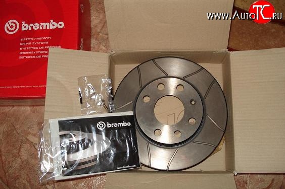 4 999 р. Передний тормозной диск Brembo Max 14 с вентиляцией и проточками Лада Приора 21728 купе рестайлинг (2013-2015)