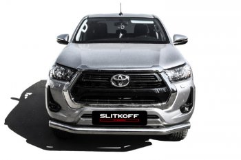 14 999 р. Защита переднего бампера Slitkoff (Ø 76 мм).  Toyota Hilux  AN120 (2017-2020) (Нержавеющая сталь). Увеличить фотографию 2