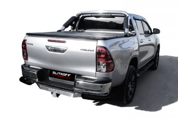 9 199 р. Защита заднего бампера Slitkoff (Ø 76 мм, уголки)  Toyota Hilux  AN120 (2017-2020) (Сталь с полимерным покрытием. Цвет: черный). Увеличить фотографию 1